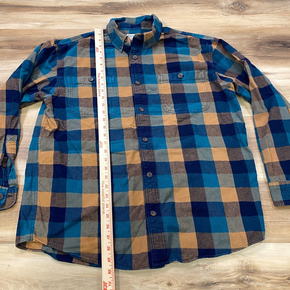 Duluth Trading Co Flannel Shirt Mens XL Plaid Cotton Relaxed Blue Tan Workwear - Picture 4 of 8